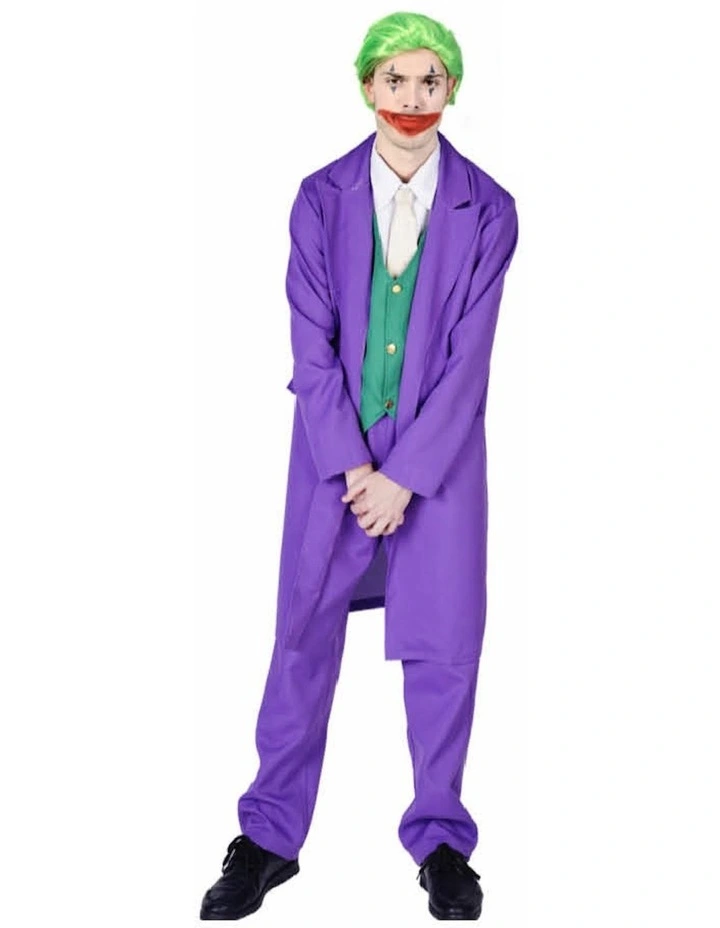 Halloween Creepy Evil Jester Clown Costume in Purple