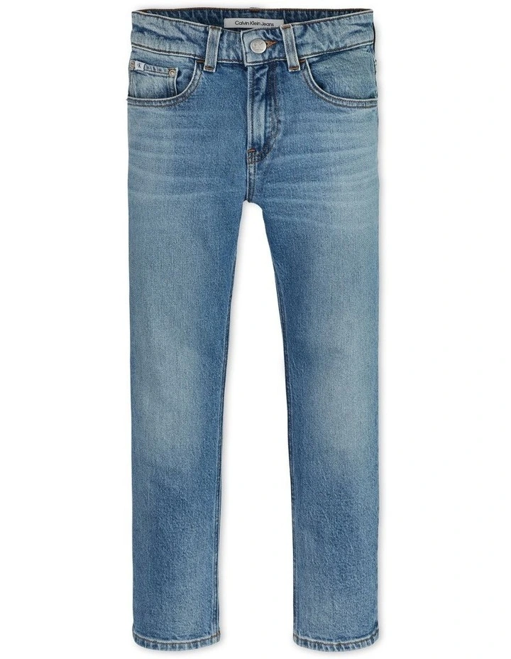 Dad Jeans in Green Blue Wash