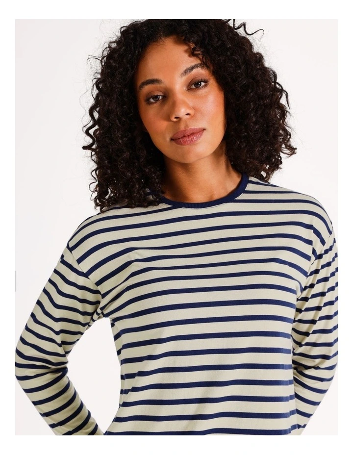 Organic Blend Long Sleeve Striped Tee in Taupe