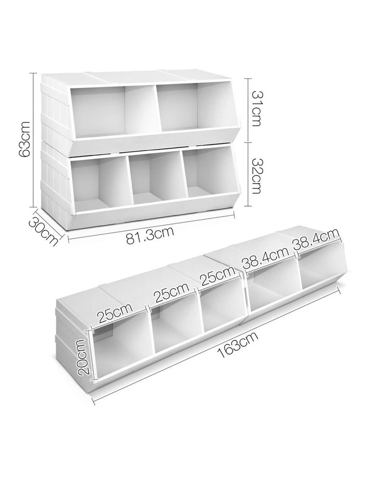 Keezi Kids Toy Box Bookshelf Storage Cabinet Stackable Bookcase Shelf Organiser