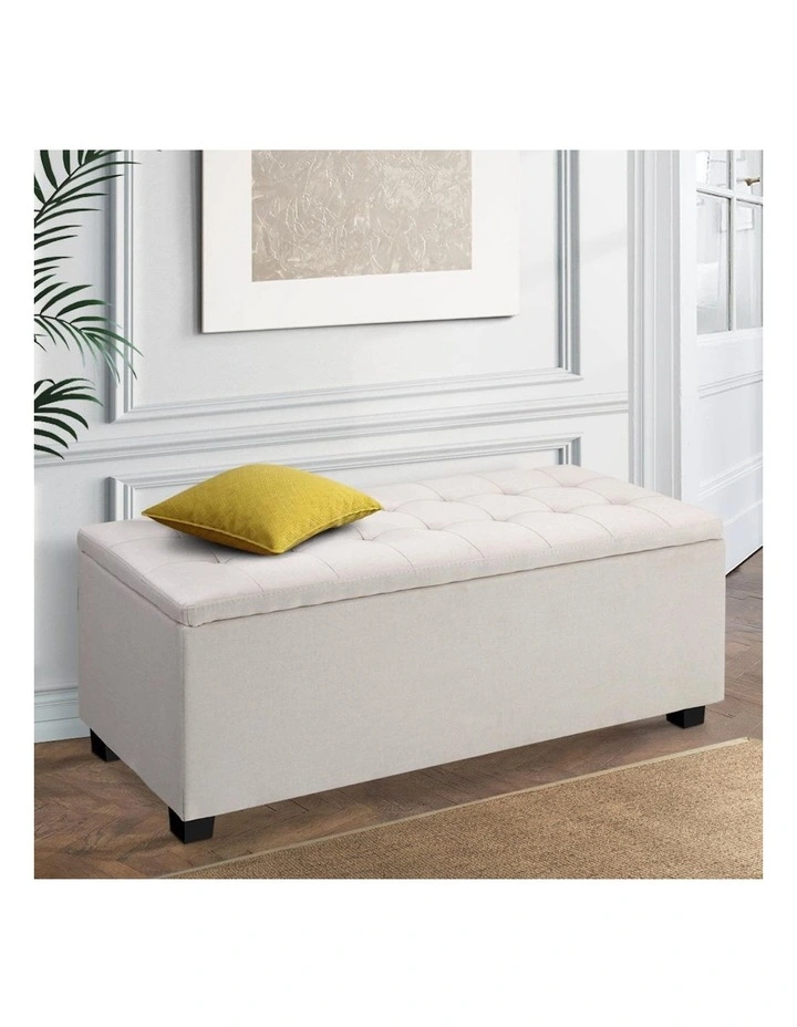 Linen Storage Blanket Box Ottoman 97cm in Beige