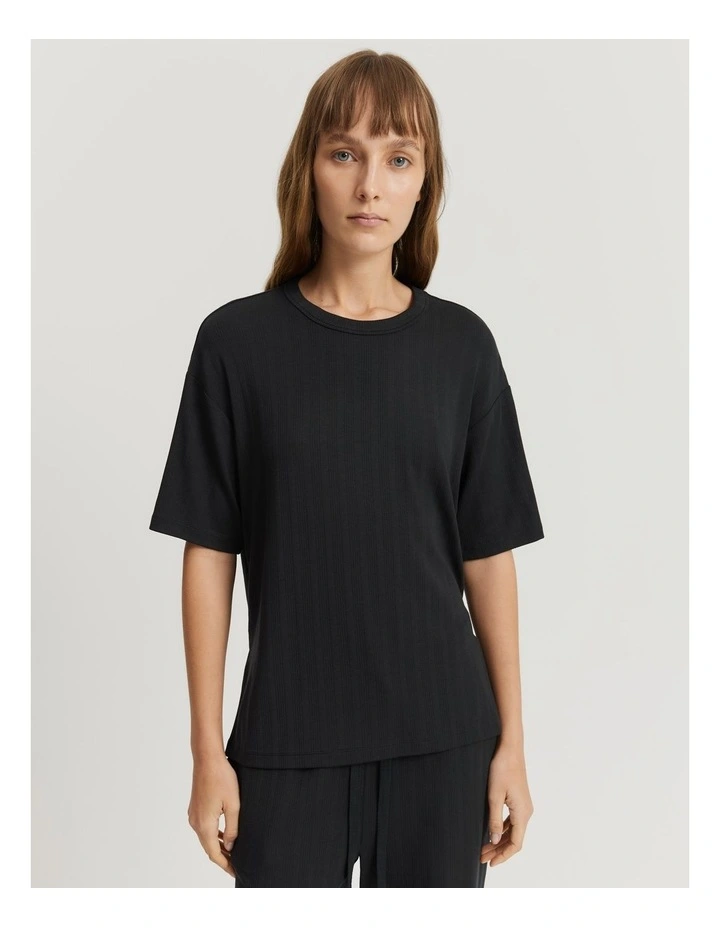 Short Sleeve Pyjama Top in Black