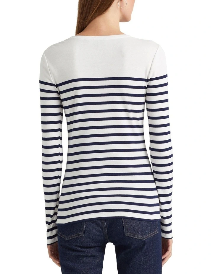 Striped Cotton Long-Sleeve Tee in White