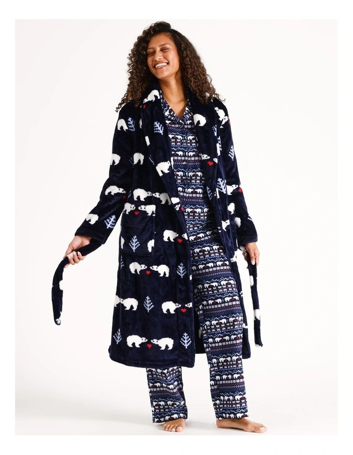 Fleece Long Robe in Winter Bears