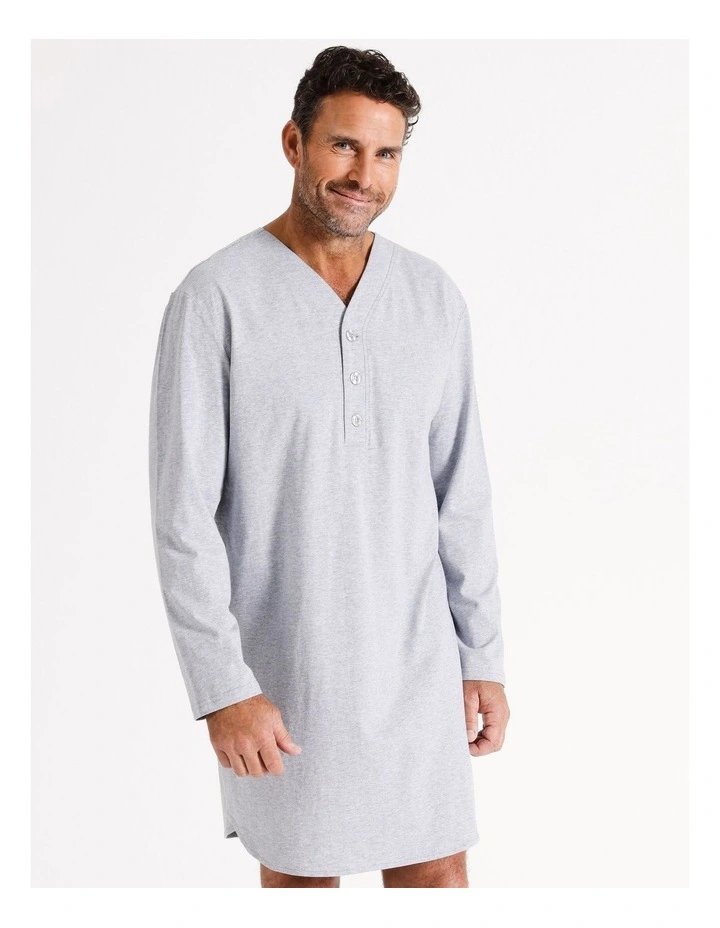Long Sleeve Knit Niteshirt in Mid Grey Marle