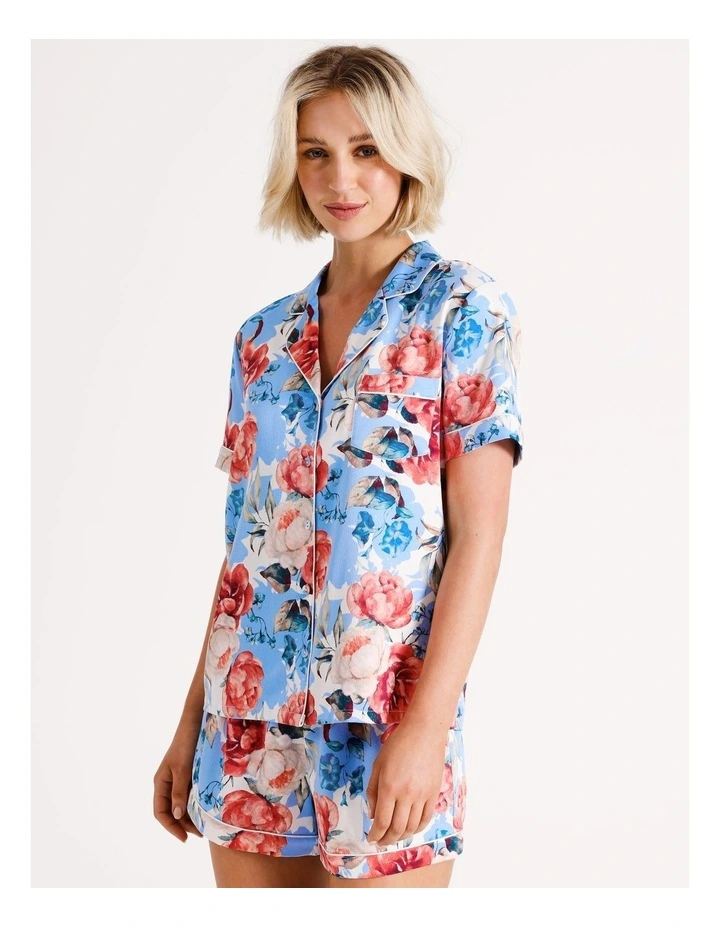 Pebbled Satin PJ Set in White Floral