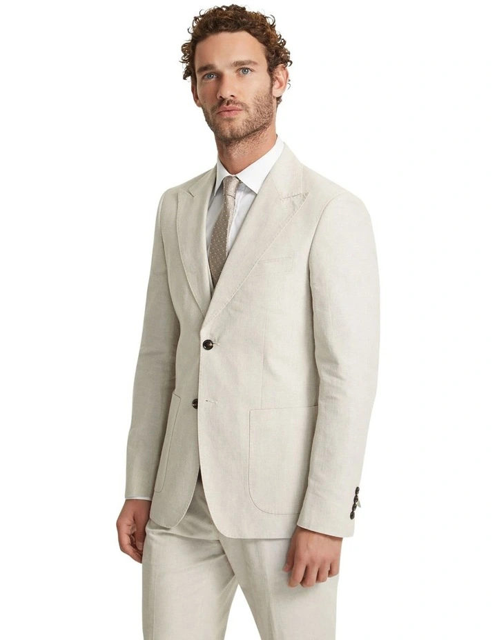 Byron Linen Blend Peak Lapel Jacket in Stone