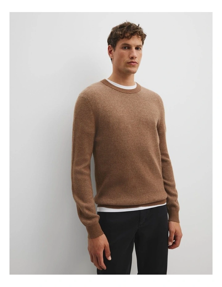 Cashmere Blend Crew Neck Knit Sweater in Amber