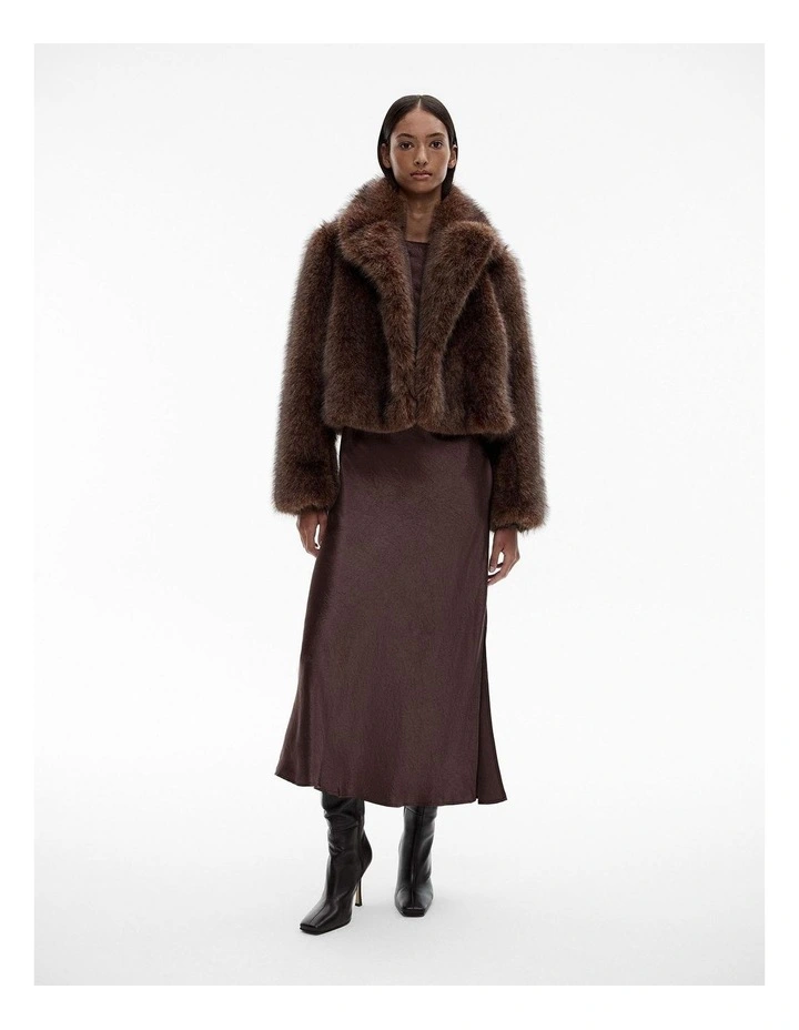 Faux Fur Jacket in Deep Brown