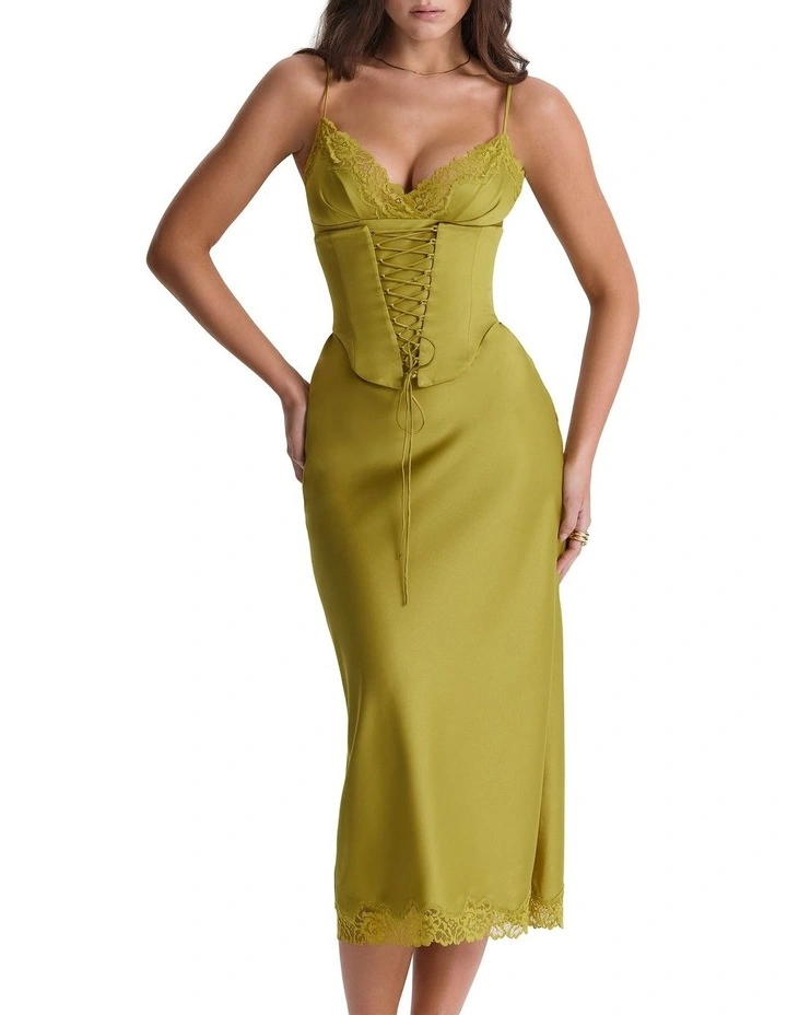Salma Satin Slip Dress in Green
