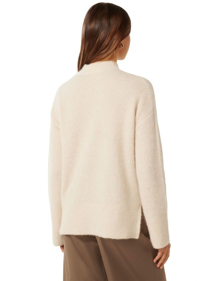 Drew Turn Up Cuff Trim Jumper in White