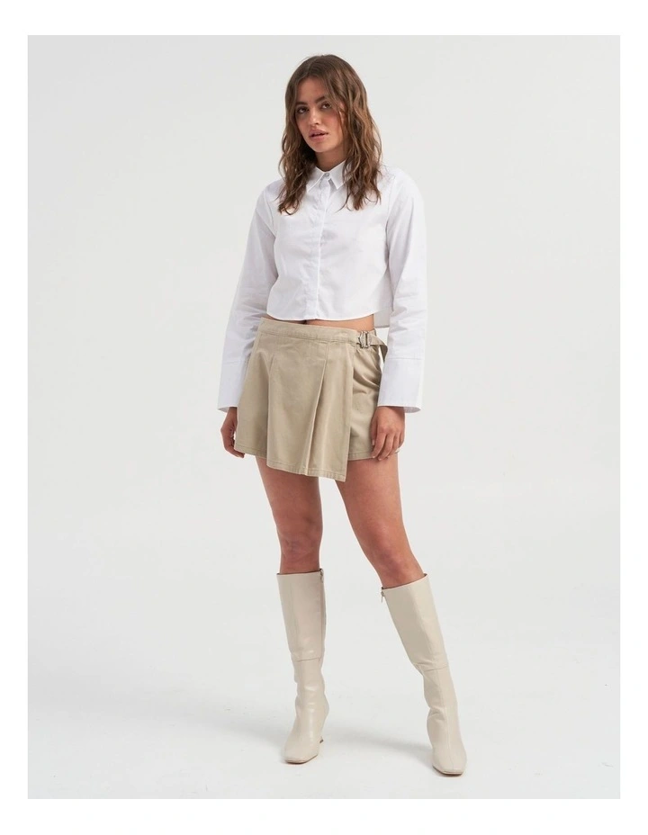 Nita Cropped Cotton Shirt in Bright White