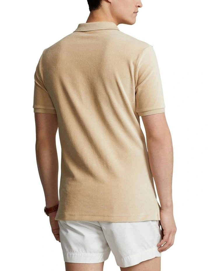 Classic Fit Knit Corduroy Polo Shirt in Natural