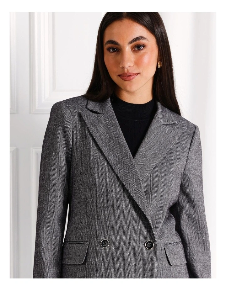 Herringbone Double Breasted Blazer in Charcoal