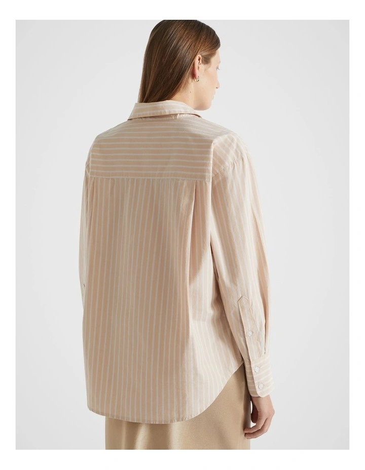 Poplin Pocket Front Shirt in Champagne Beige Stripe