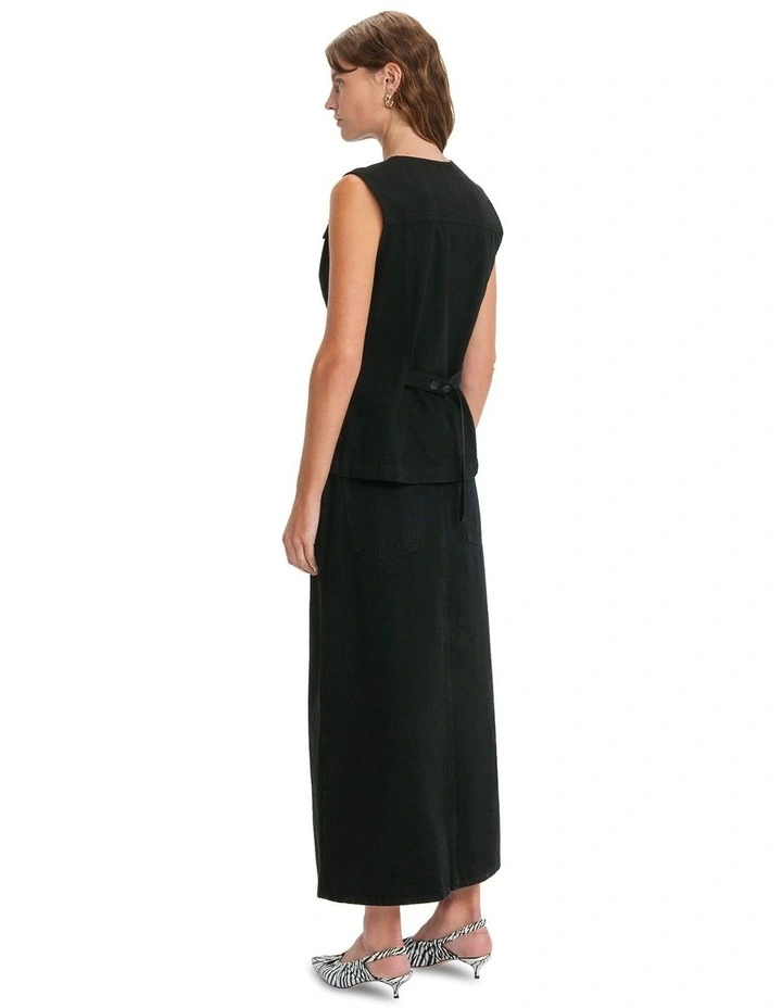 Denim Maxi Skirt in Black