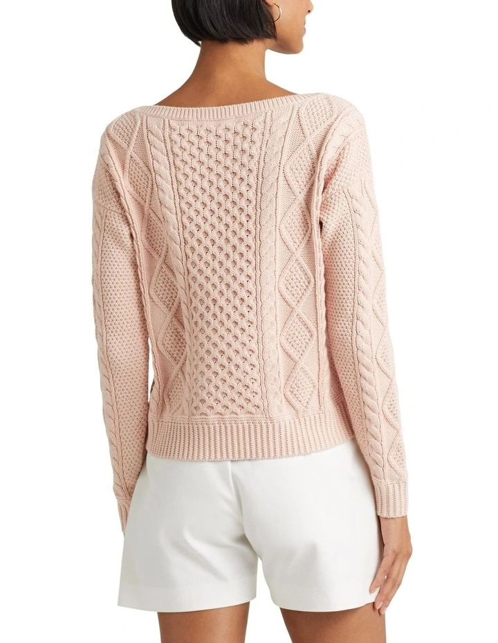 Aran-Knit Cotton Boatneck Sweater in Orange