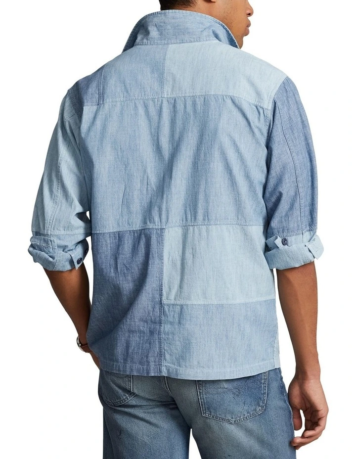 Classic Fit Patchwork Chambray Shirt in Blue