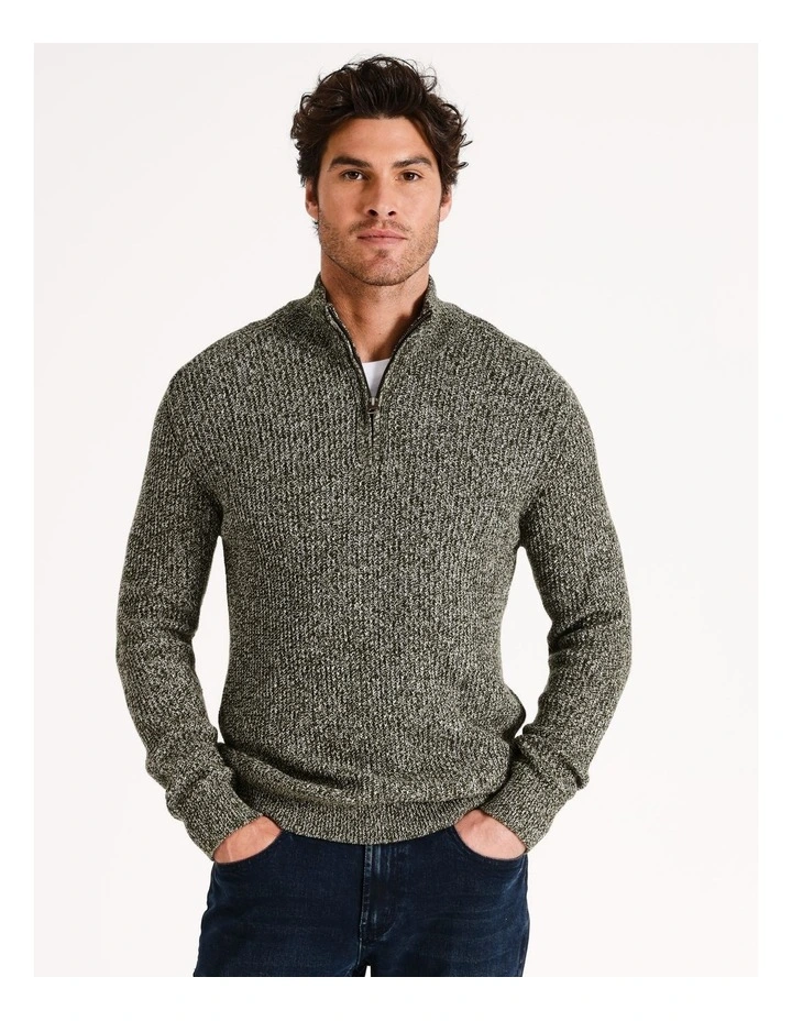 Rottnest 1/4 Zip Rib Knit in Khaki