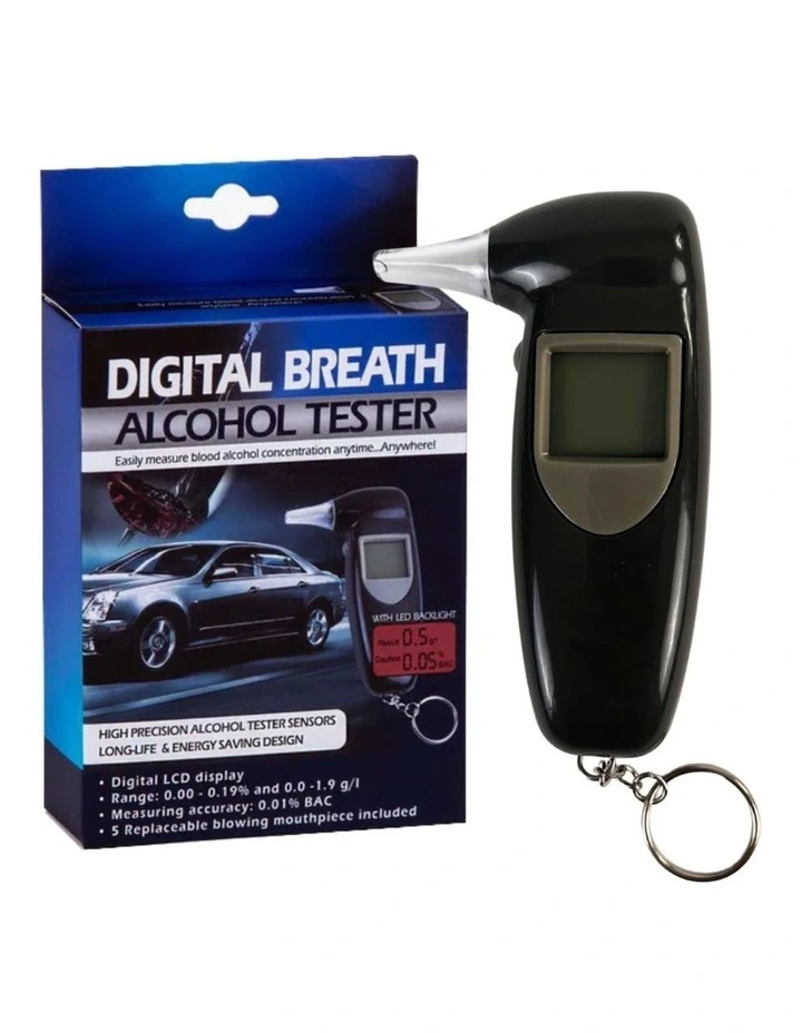 Breathalyzer Digital LCD Alcohol Breath Tester in Black