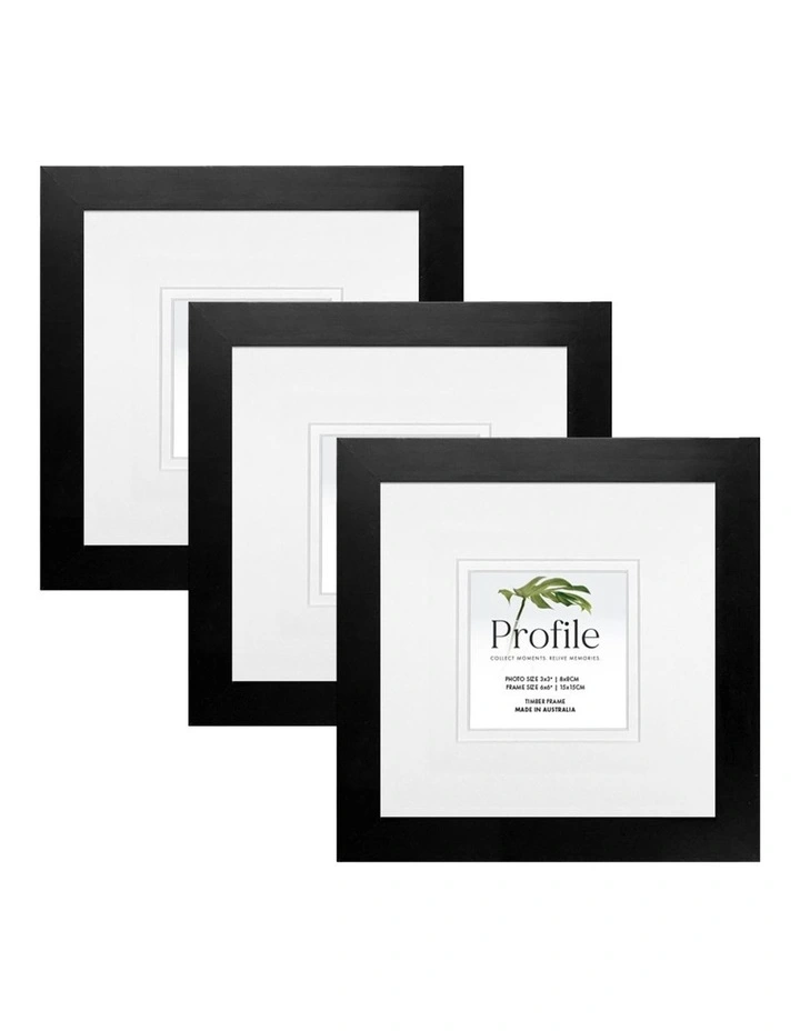 Australia Made Timber Photo Frame 6x6"/3x3" (3 Pack) in Black