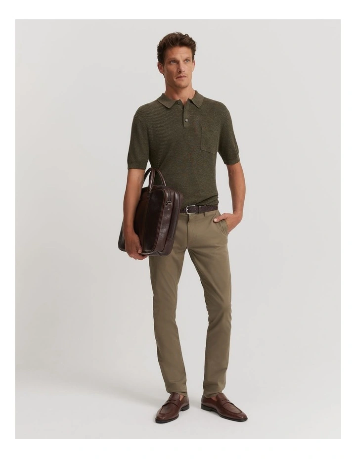 Ribbed Linen Blend Knit Sweater in Khaki Green