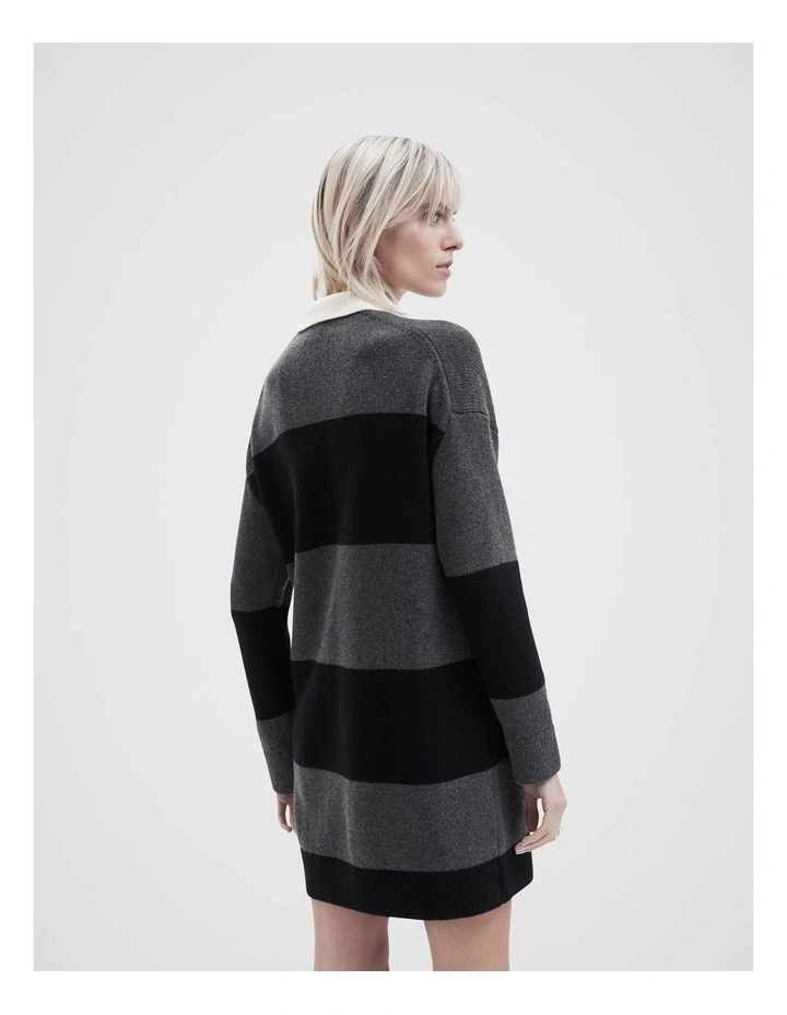 Collared Stripe Knit Dress in Black Ptnt