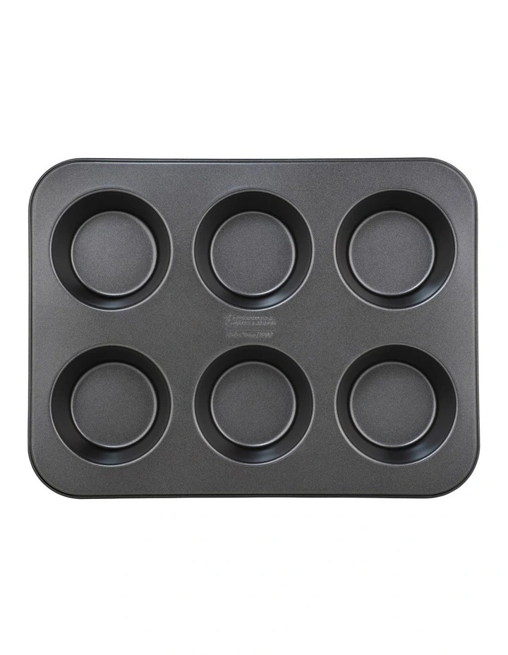 BakerMaker Non-Stick 6 Cup Large Muffin Pan in Black