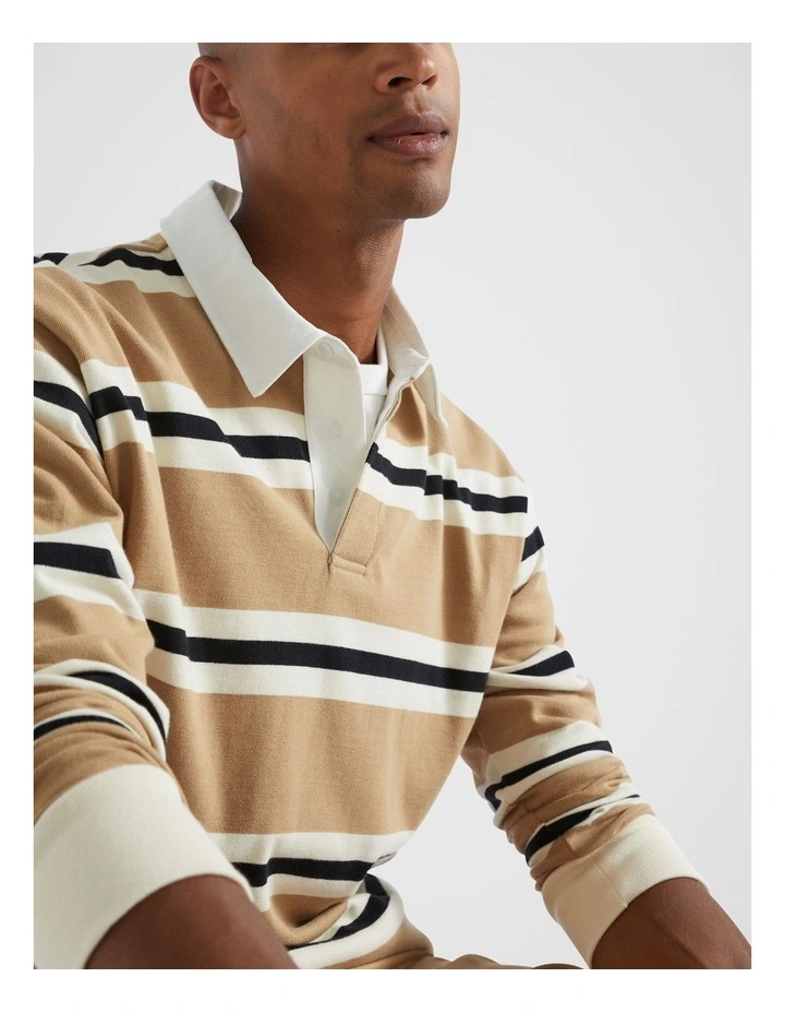 Rugby Polo Shirt in Caramel Stripe