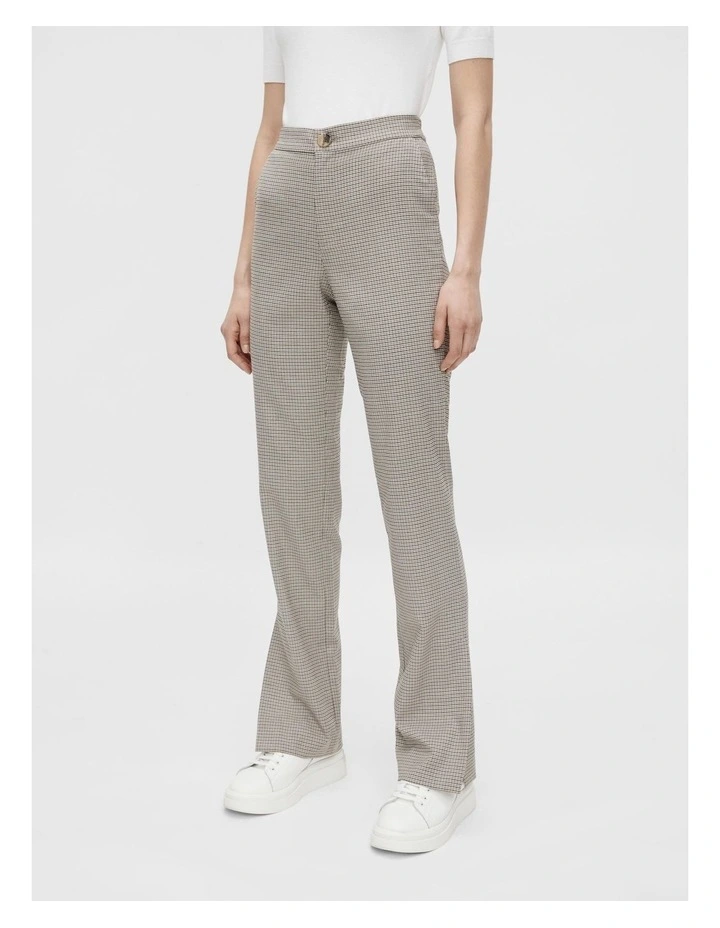 Joss High Waisted Flared Slit Check Pants in Grey