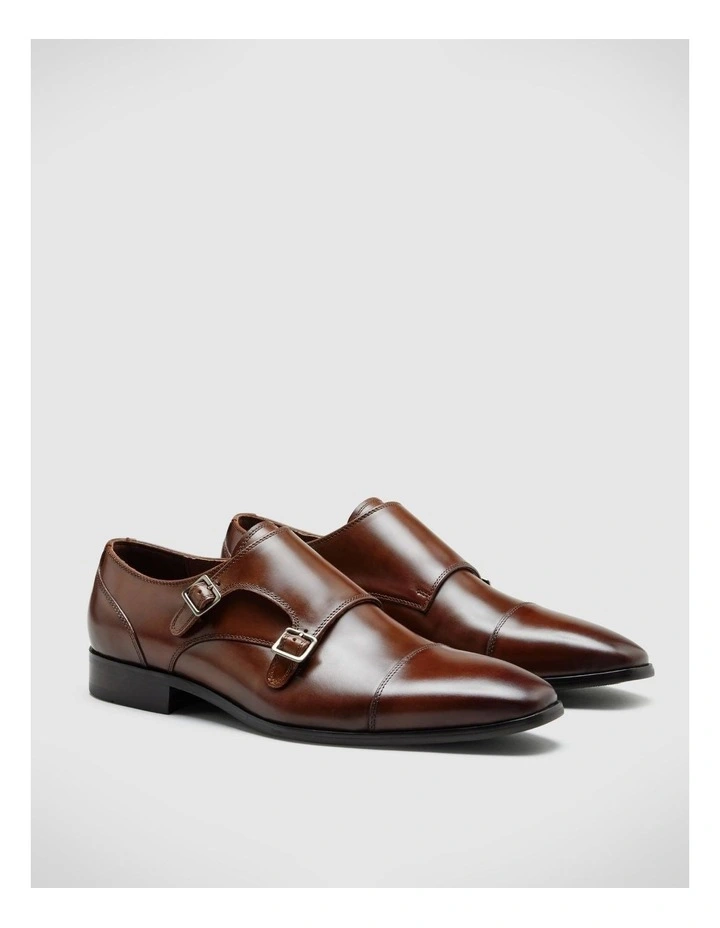 Double Monk Strap Leather Dress Shoe in Chestnut