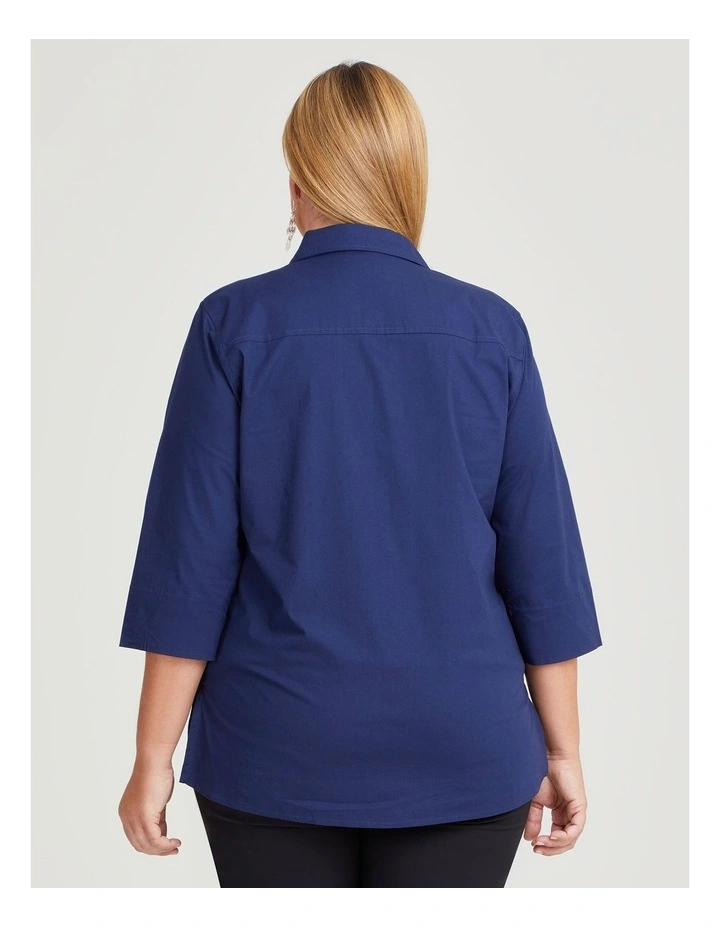 Stretch Cotton Poplin Shirt in Dark Indigo