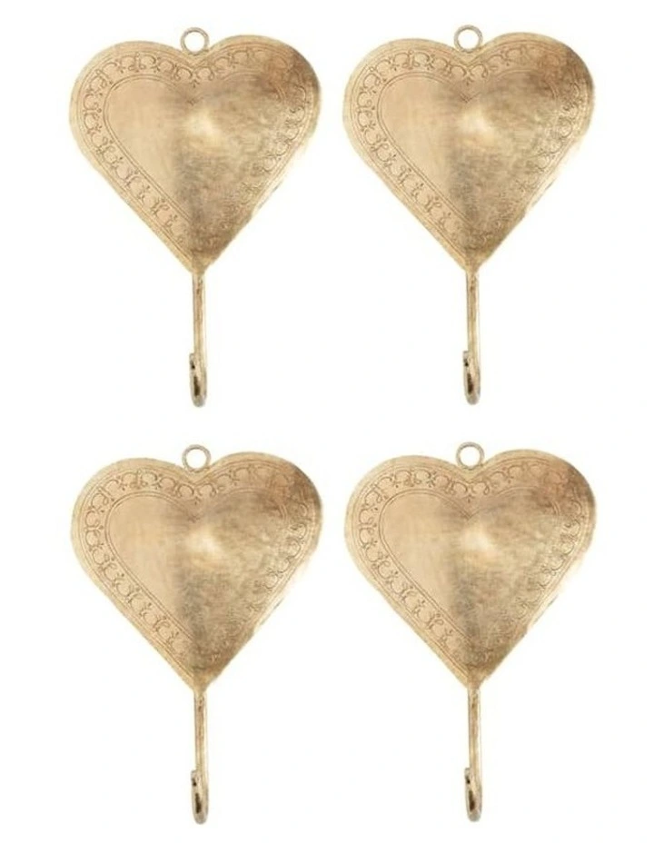 Heart Wall Hooks Set of 4 in Antique Gold