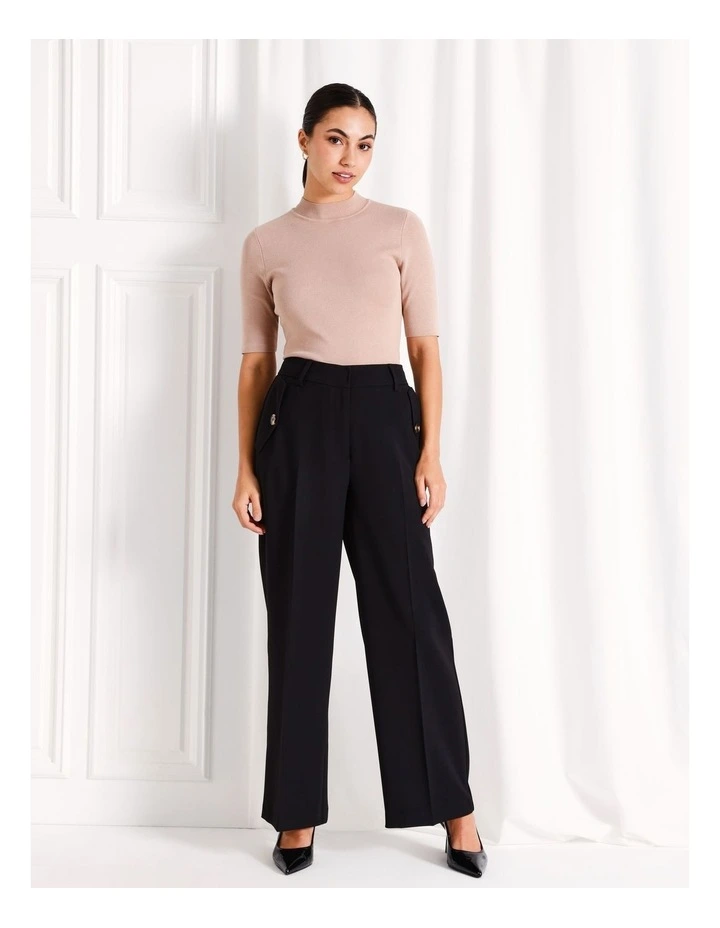 Button Pocket Wide Leg Pant in Black