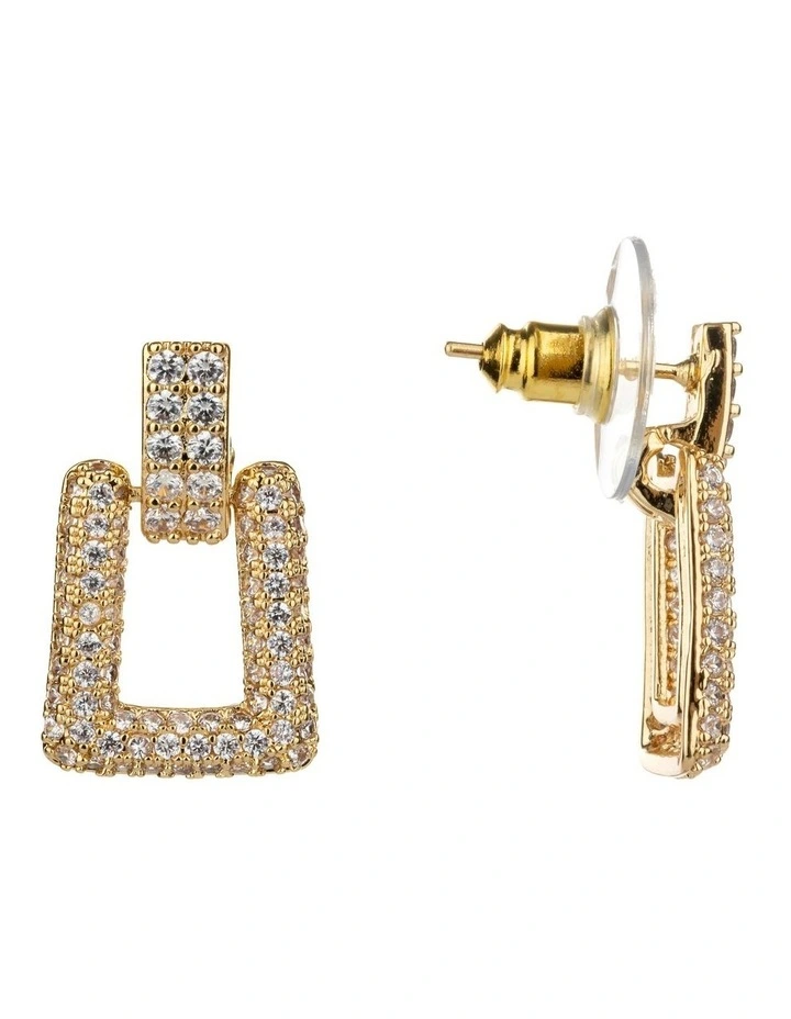 Rectangular Cz Drop Earring in Gold