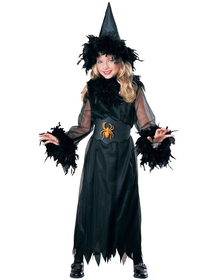 Rubies Pretty Feathered Witch Fancy Dress Up Costume in Black