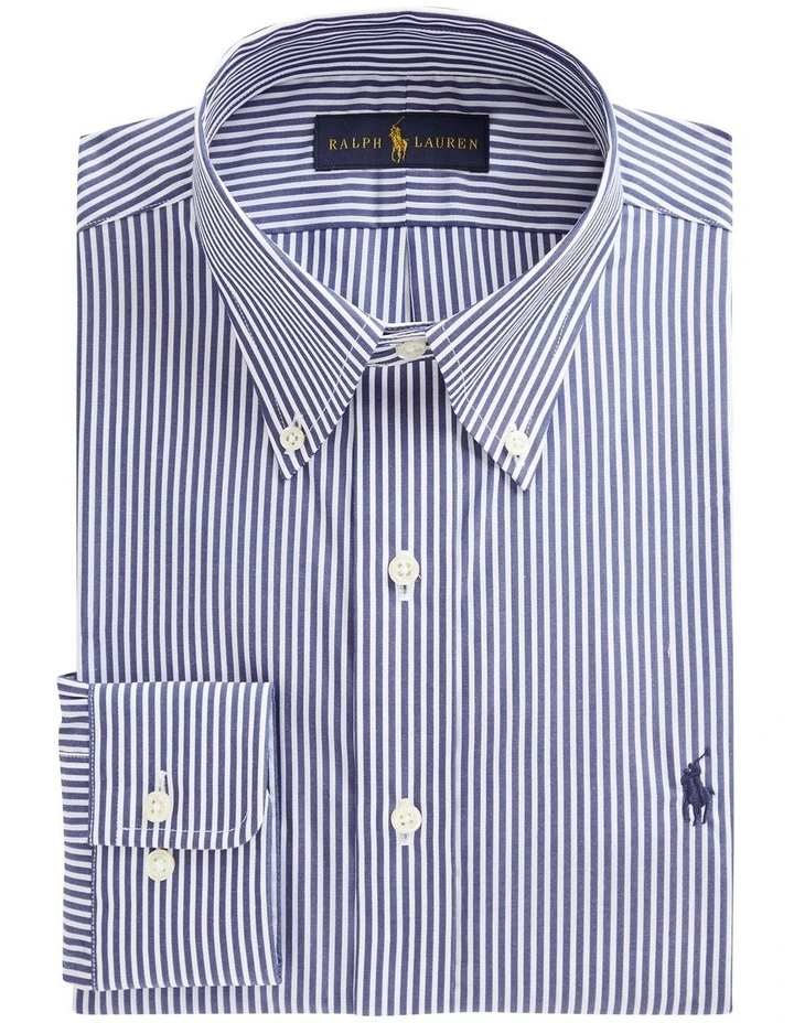Classic Fit Striped Poplin Shirt in Blue