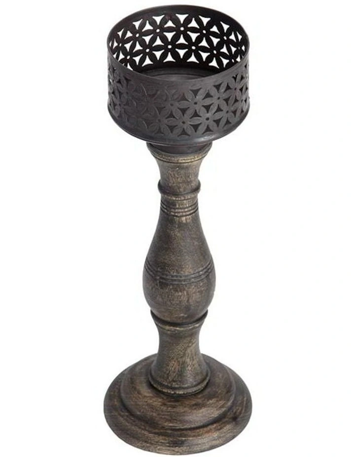 Handcrafted Long Chateau Pillar Candleholder 35cm in Black