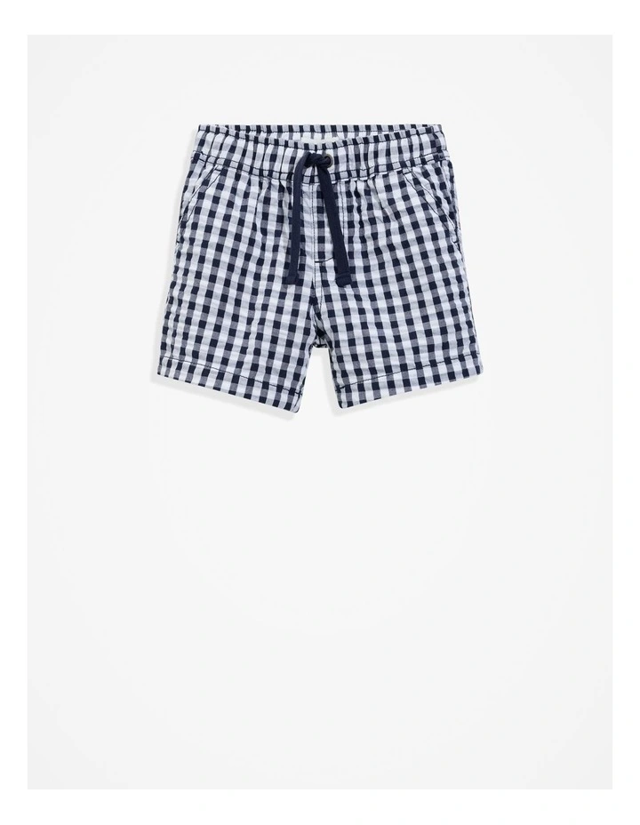 Organically Grown Cotton Blend Gingham Short in Navy
