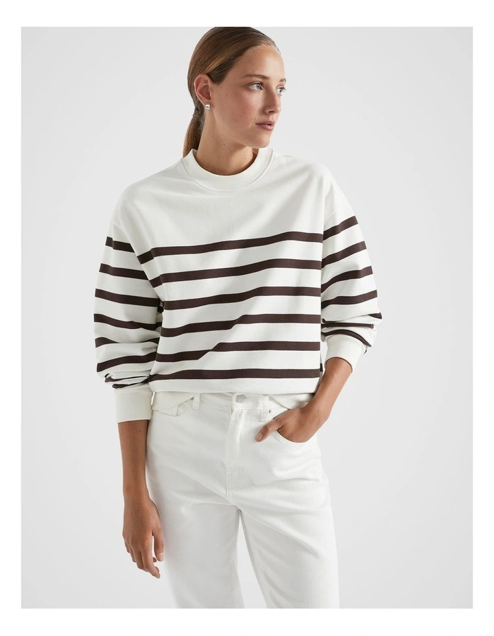 Crew Neck Breton Stripe Sweater in Dark Espresso Stripe
