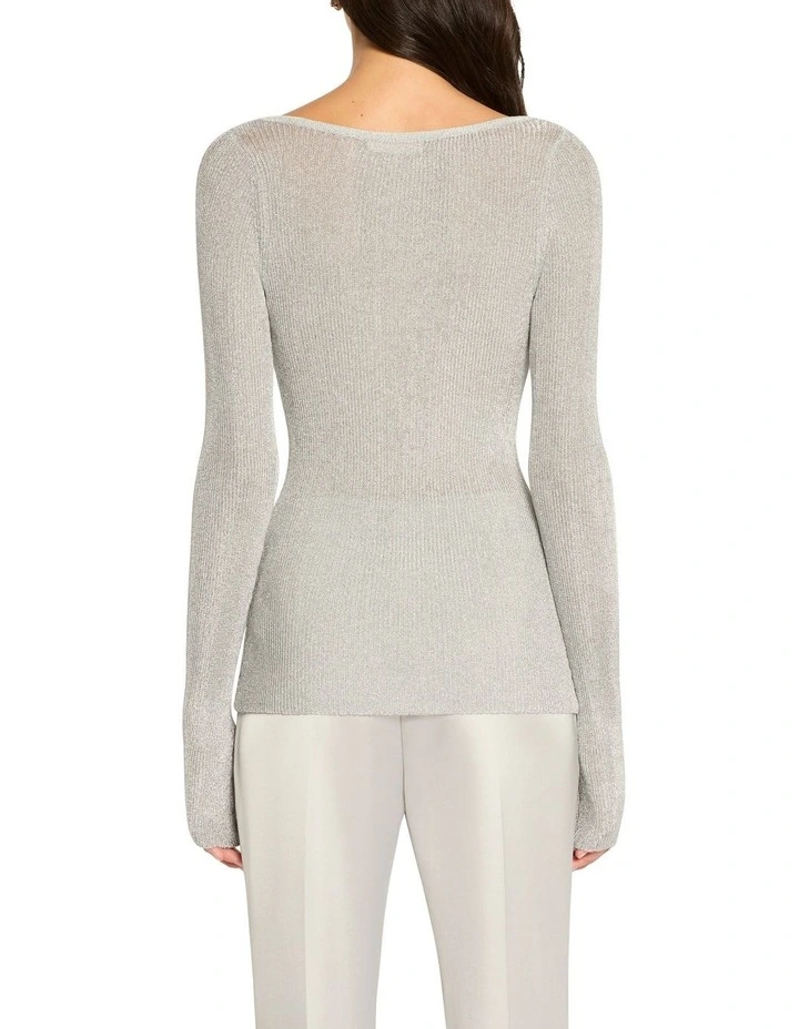 Lining Rib Knit Top in Silver