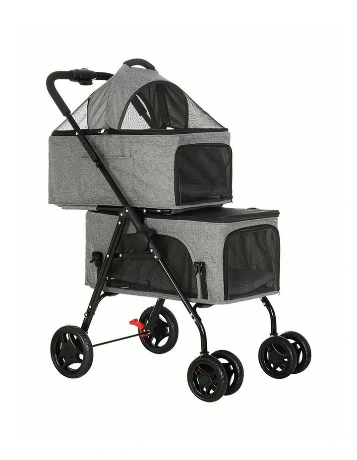 Pet Stroller 2-tier Dog Pram Large Cat Carrier Travel Pushchair Foldable