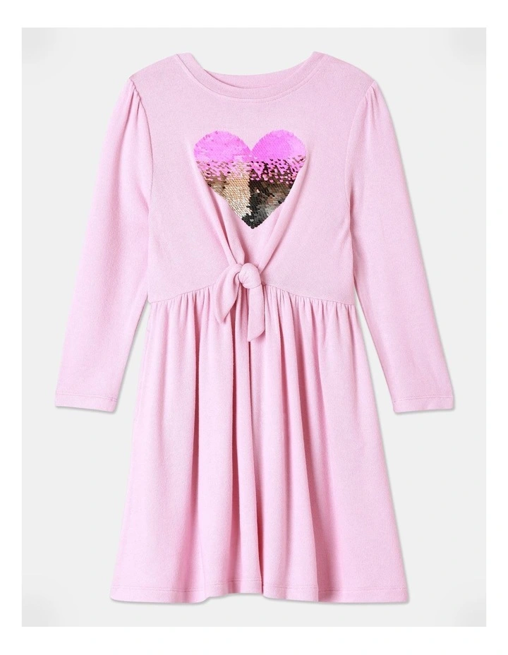 Long Sleeve Tie Front Dress in Pink