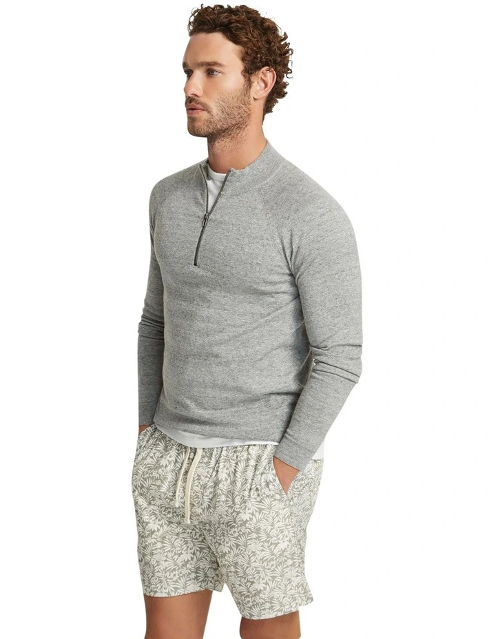 Perry Zip Collar Knit Top in Grey