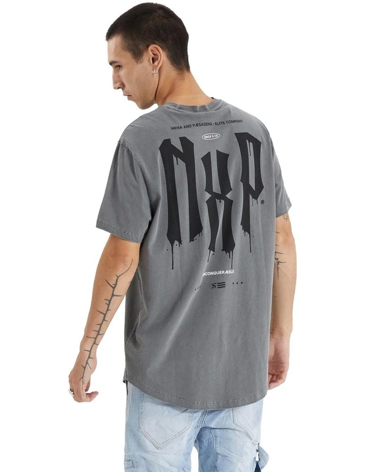 Tryley Dual Curved Tee in Pigment Steel Grey
