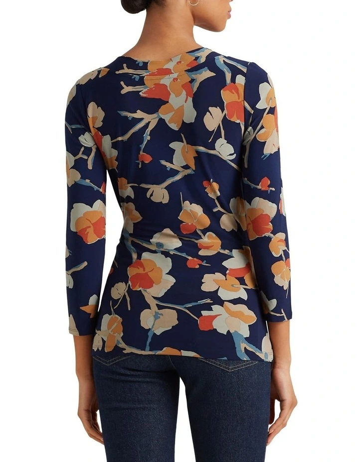 Floral Stretch Jersey Top in Blue