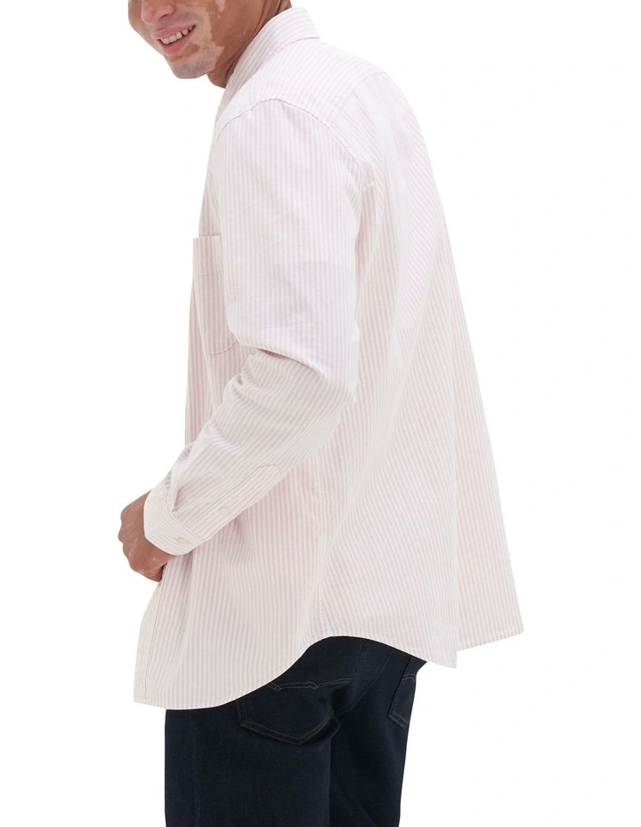 Striped Oxford Button-Up Shirt in Pink