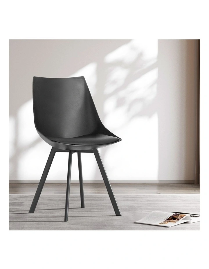Dining Chairs Set of Leather Plastic 2 PU in Metal Black