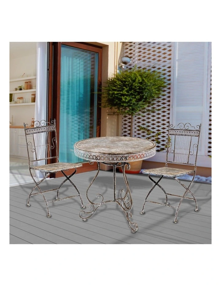 2 Seater Outdoor Distressed Table & Chair Set in Antique Grey