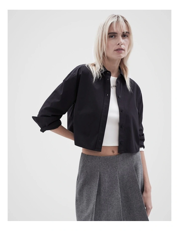 Cropped Cotton Shirt in Black